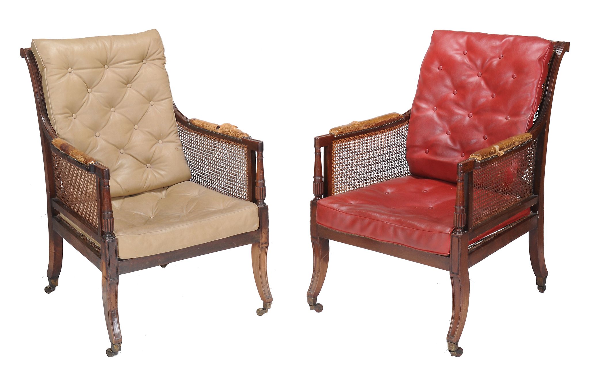 A matched pair of George IV mahogany library bergere armchairs, attributed to Gillows,   circa - Image 4 of 4