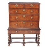 A William  &  Mary pollard oak chest on stand,   circa 1690, with holly stringing throughout, the