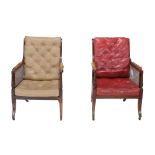 A matched pair of George IV mahogany library bergere armchairs, attributed to Gillows,   circa