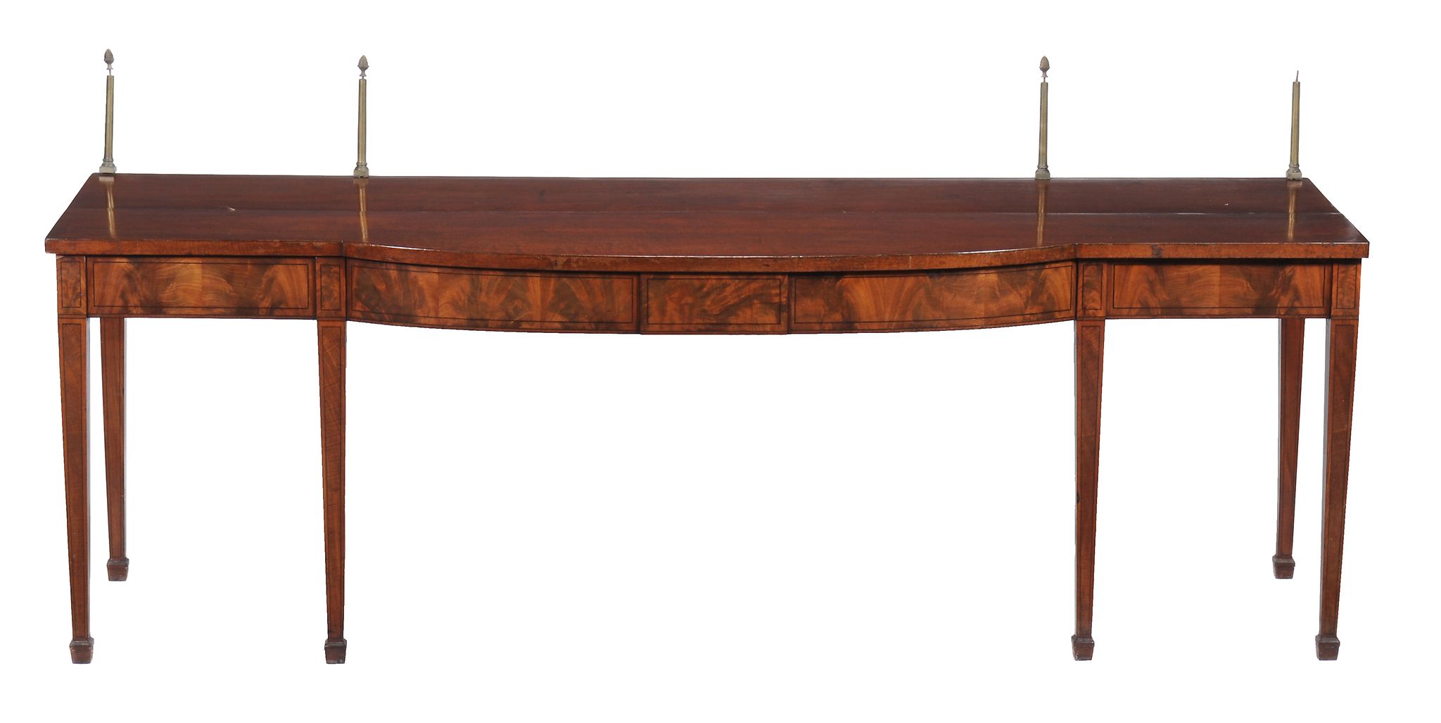 A George III mahogany serving table,   circa 1790 , the brass uprights with stylised pineapple - Image 3 of 3