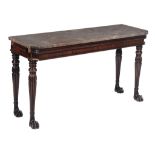 A Regency mahogany serving table  , circa 1815, the variagated grey marble top above a plain freize