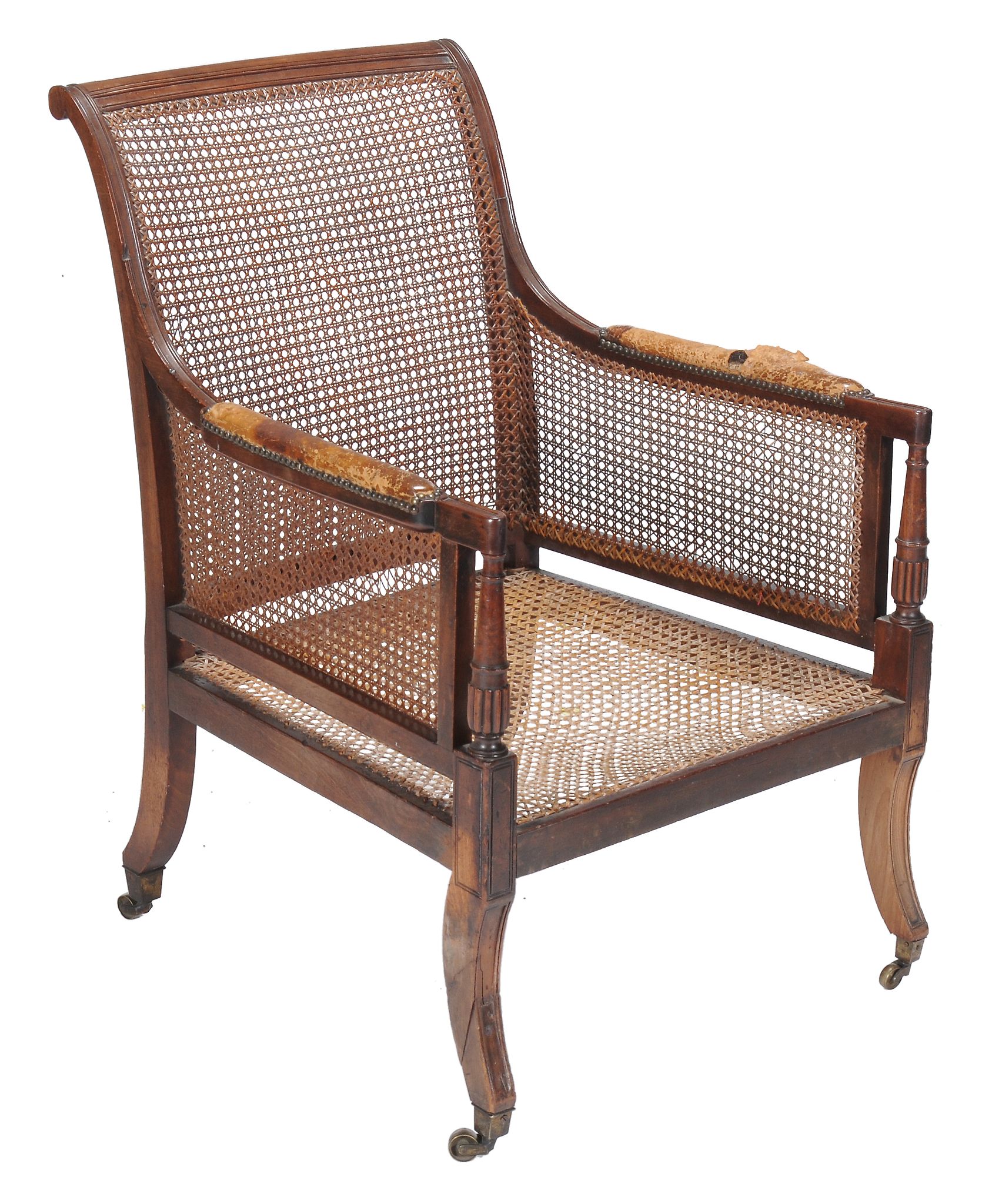 A matched pair of George IV mahogany library bergere armchairs, attributed to Gillows,   circa - Image 2 of 4