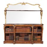 A Victorian walnut, giltwood and ormolu mounted bookcase,   circa 1870, the arched mirror back
