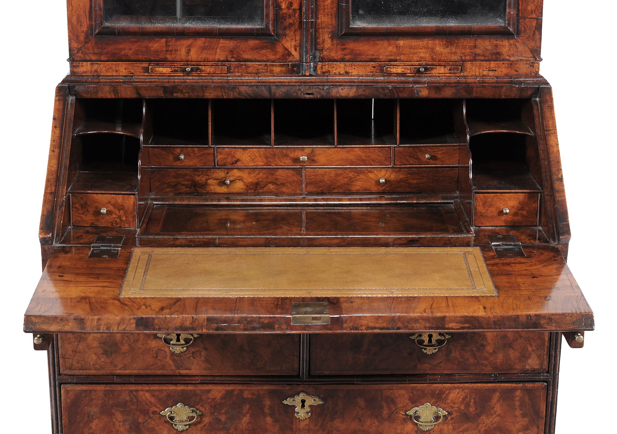 A George II walnut bureau bookcase  , circa 1735, the moulded cornice above a pair of bevelled - Image 4 of 5