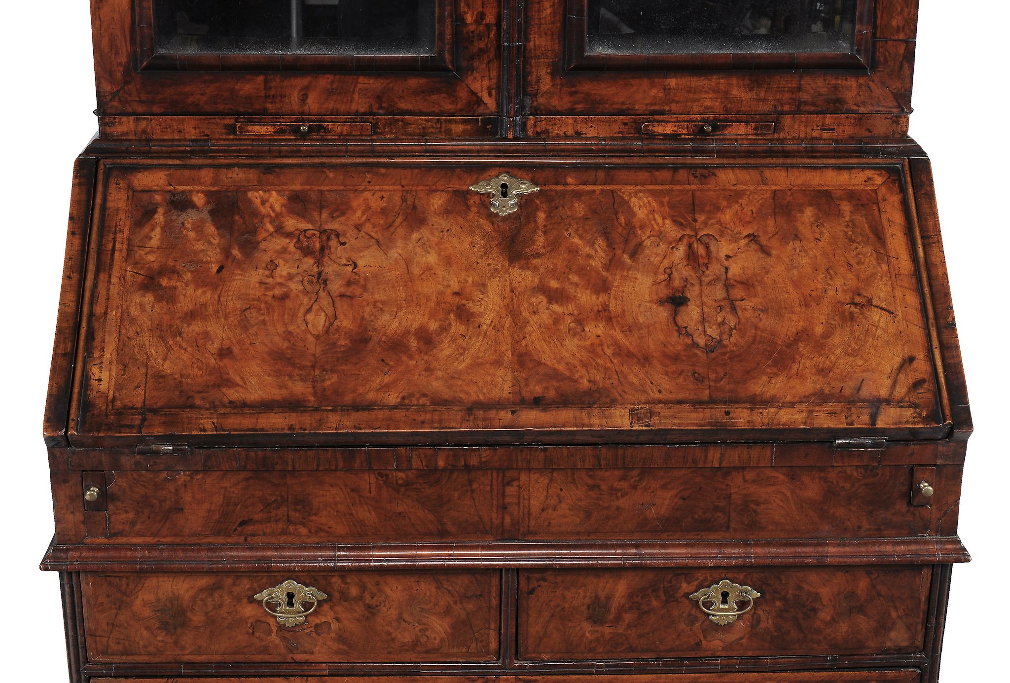 A George II walnut bureau bookcase  , circa 1735, the moulded cornice above a pair of bevelled - Image 5 of 5