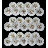 Twenty-seven Meissen ornithological dessert plates with ozier-moulded borders,   late 19th century,