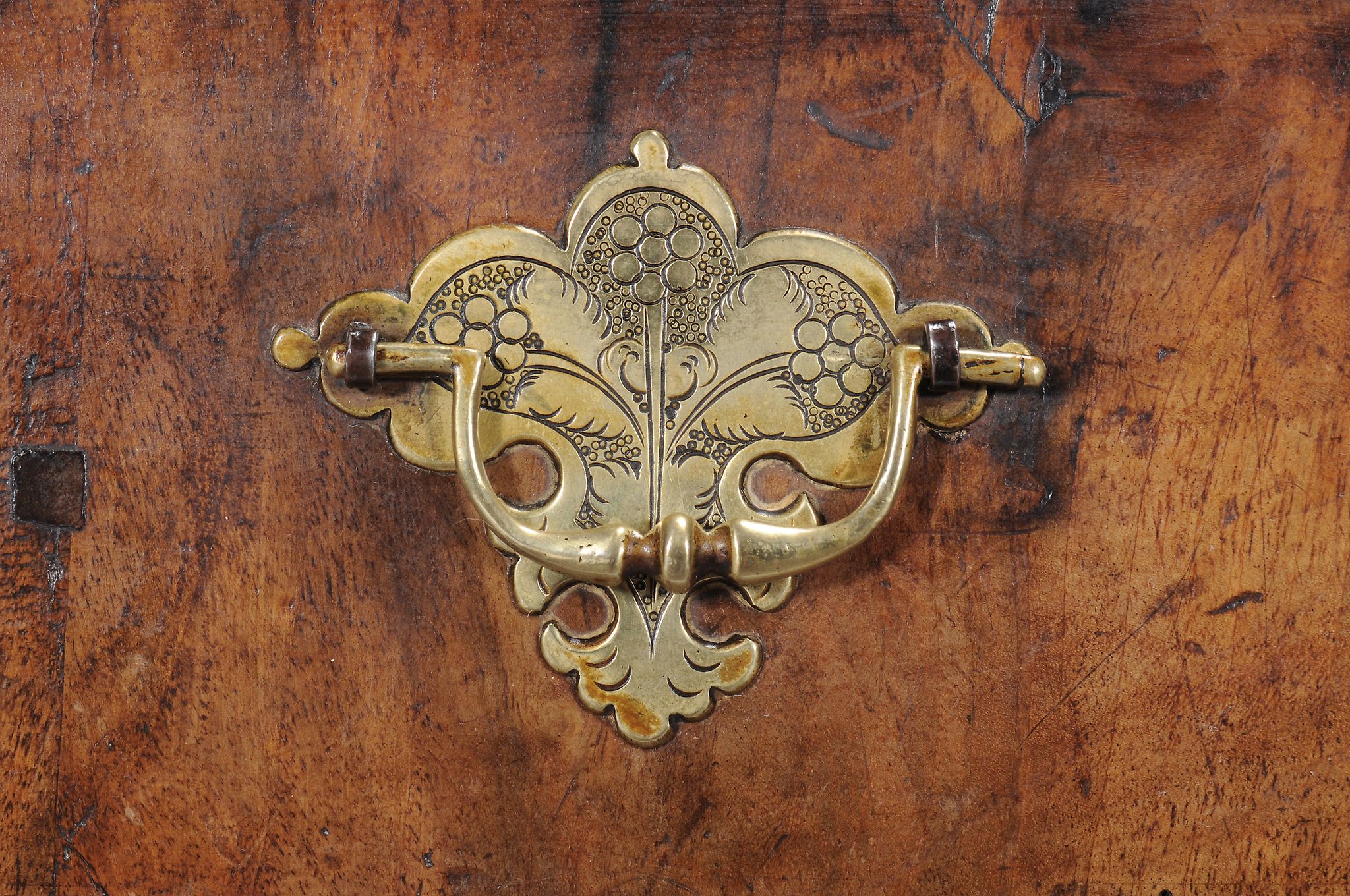 A George II walnut kneehole desk  , circa 1735, the quarter veneered and crossbanded top above a - Image 2 of 3