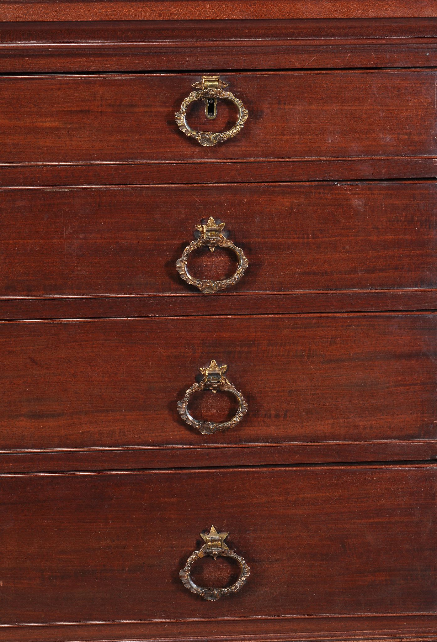 A George III mahogany chest on chest,   circa 1780, the moulded cornice above a chest with two - Image 2 of 3