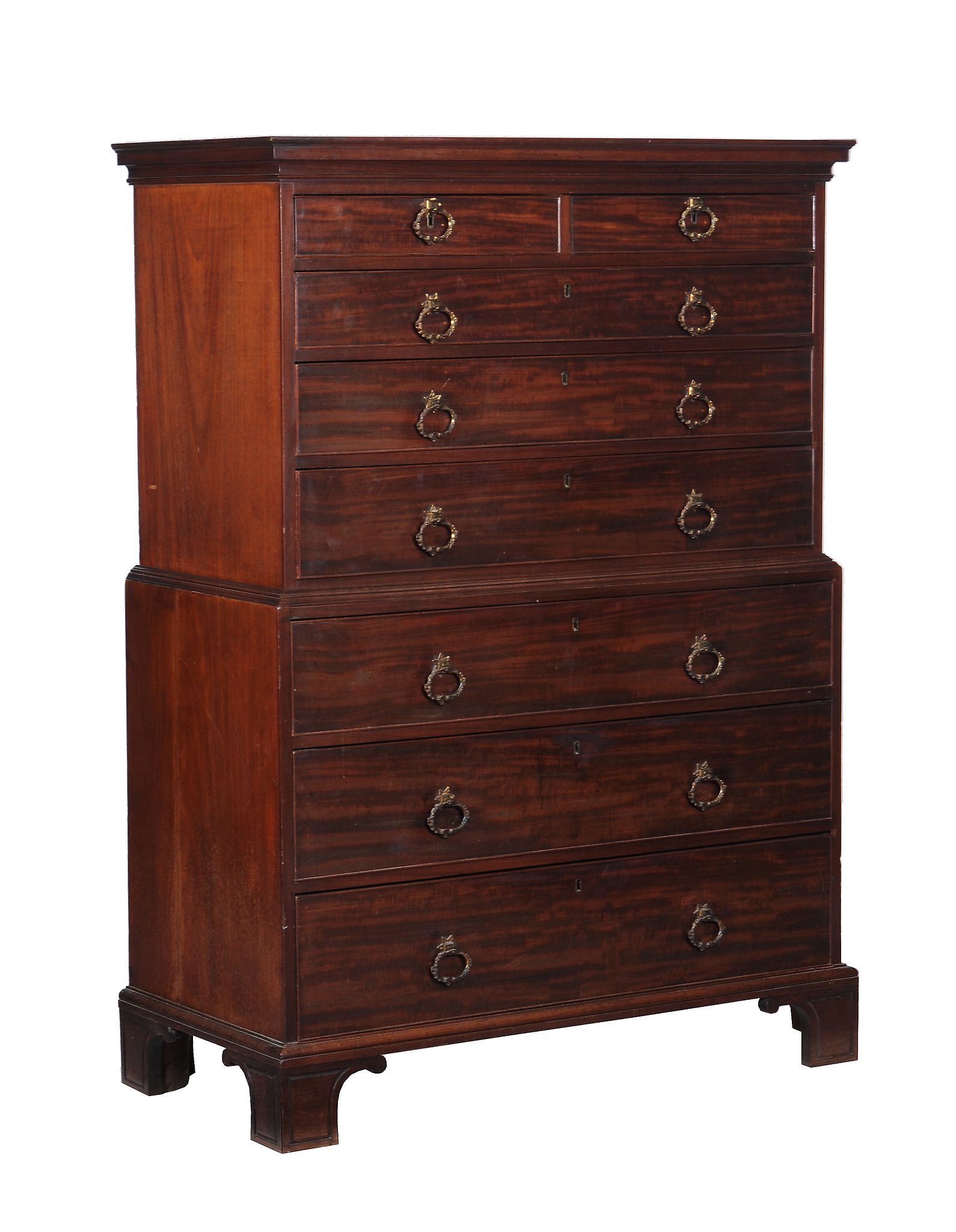 A George III mahogany chest on chest,   circa 1780, the moulded cornice above a chest with two - Image 3 of 3