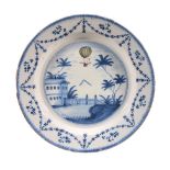 A London delft blue, green and manganese commemorative plate for the balloon ascent of  Vincenzo