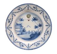A London delft blue, green and manganese commemorative plate for the balloon ascent of  Vincenzo