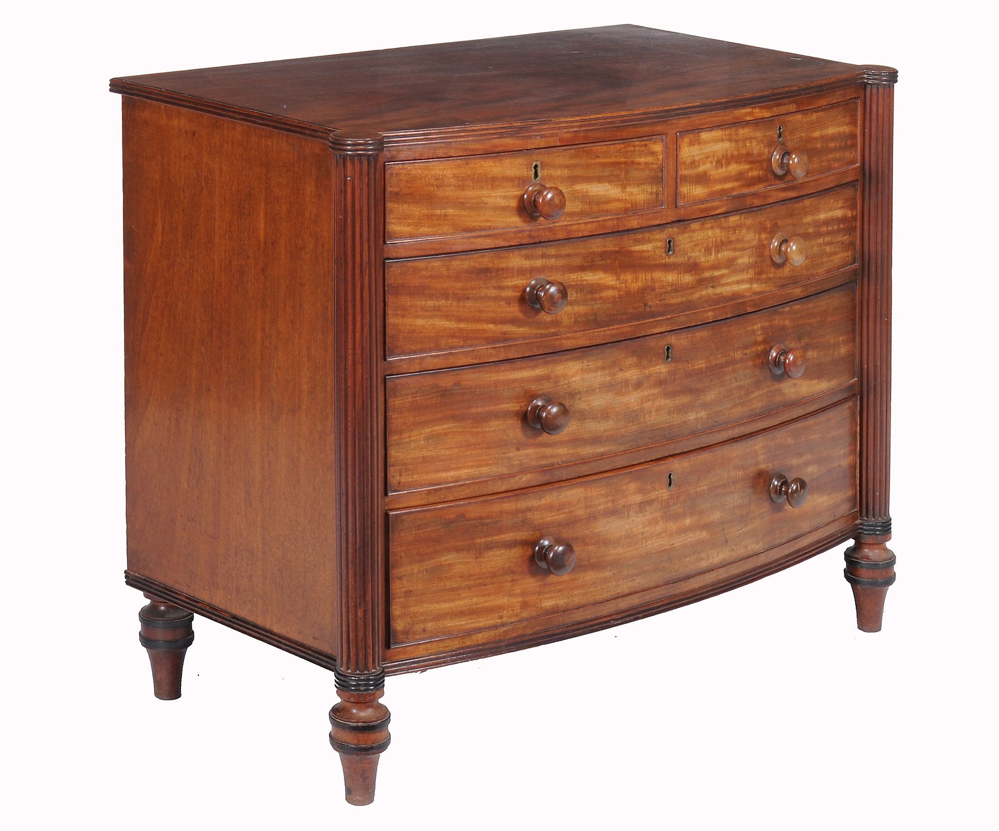 A Regency mahogany bowfront chest of drawers,   circa 1815, the top with reeded edge, above two - Image 3 of 3