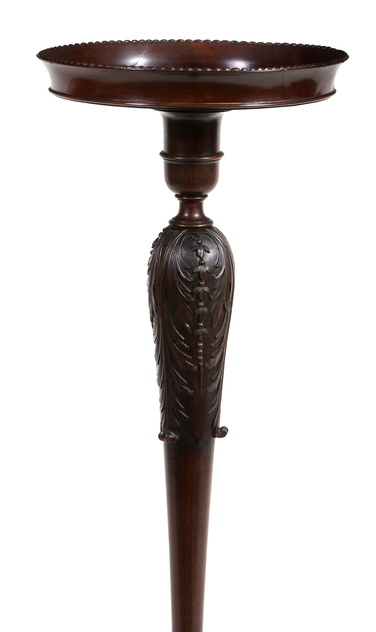 A George II mahogany torchere stand  , circa 1850, the flared beaded circular top with galleried - Image 2 of 3