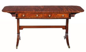 A George III mahogany and ebony strung sofa table  , circa 1790, the rectangular top incorporating