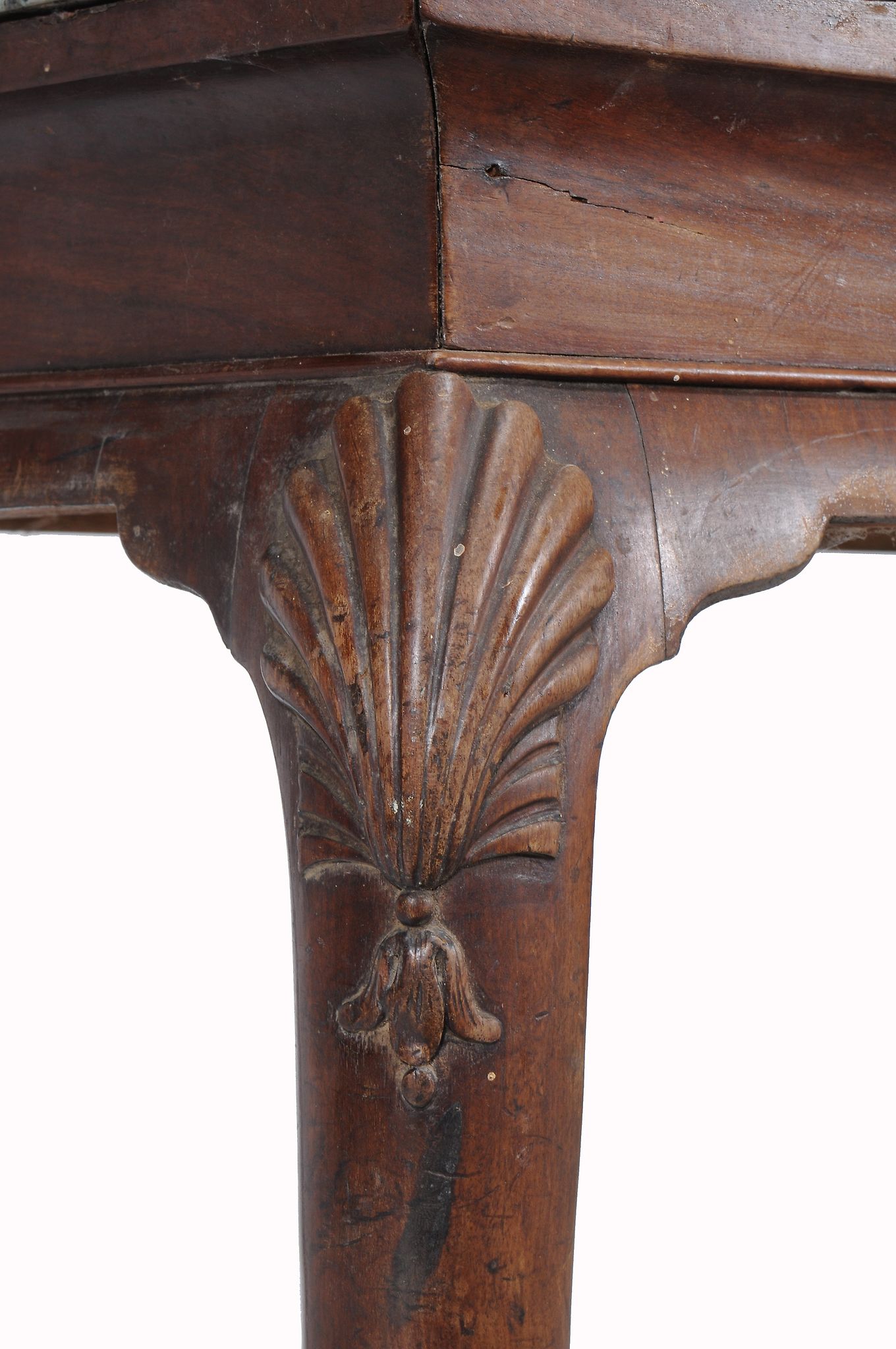 A George II mahogany console table  , circa 1740, the serpentine marble top above a plain frieze - Image 3 of 3