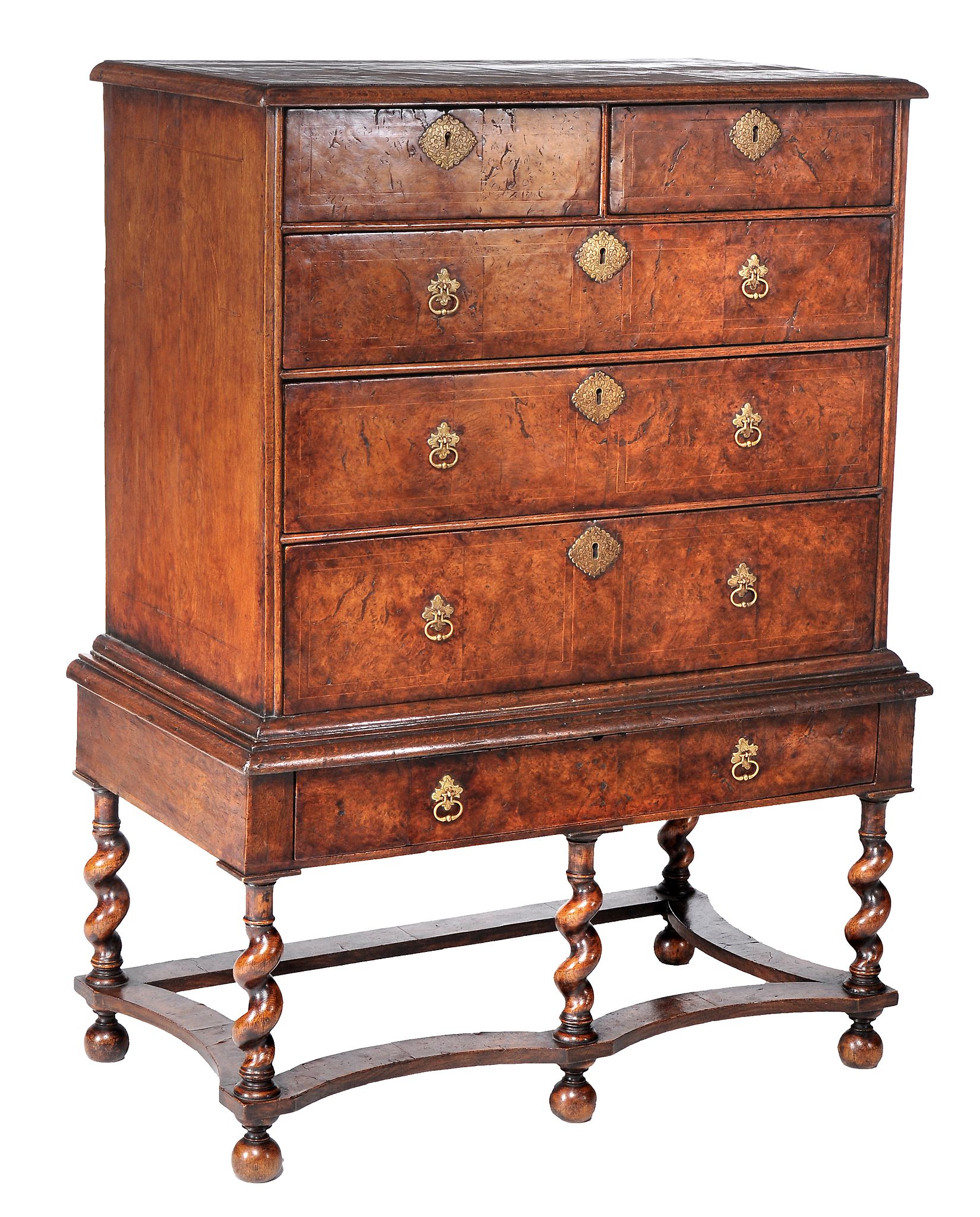 A William  &  Mary pollard oak chest on stand,   circa 1690, with holly stringing throughout, the - Image 2 of 4