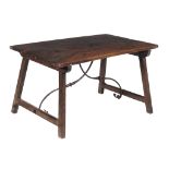 A Spanish walnut writing table  , late 17th century, the rectangular top above square section legs