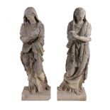 A pair of painted plaster models of standing maidens in Regency style, in the manner of Thomas