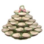 A Minton majolica oyster stand,   circa 1860, with five graduated tiers of oyster shells anf fish