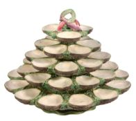 A Minton majolica oyster stand,   circa 1860, with five graduated tiers of oyster shells anf fish