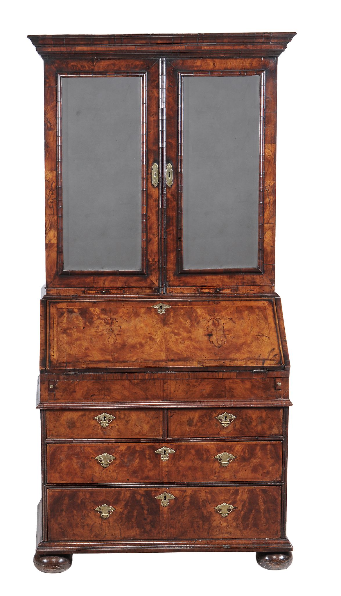 A George II walnut bureau bookcase  , circa 1735, the moulded cornice above a pair of bevelled - Image 2 of 5