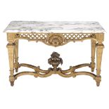 A French giltwood and marble mounted centre table in late 18th century style,   second half 19th