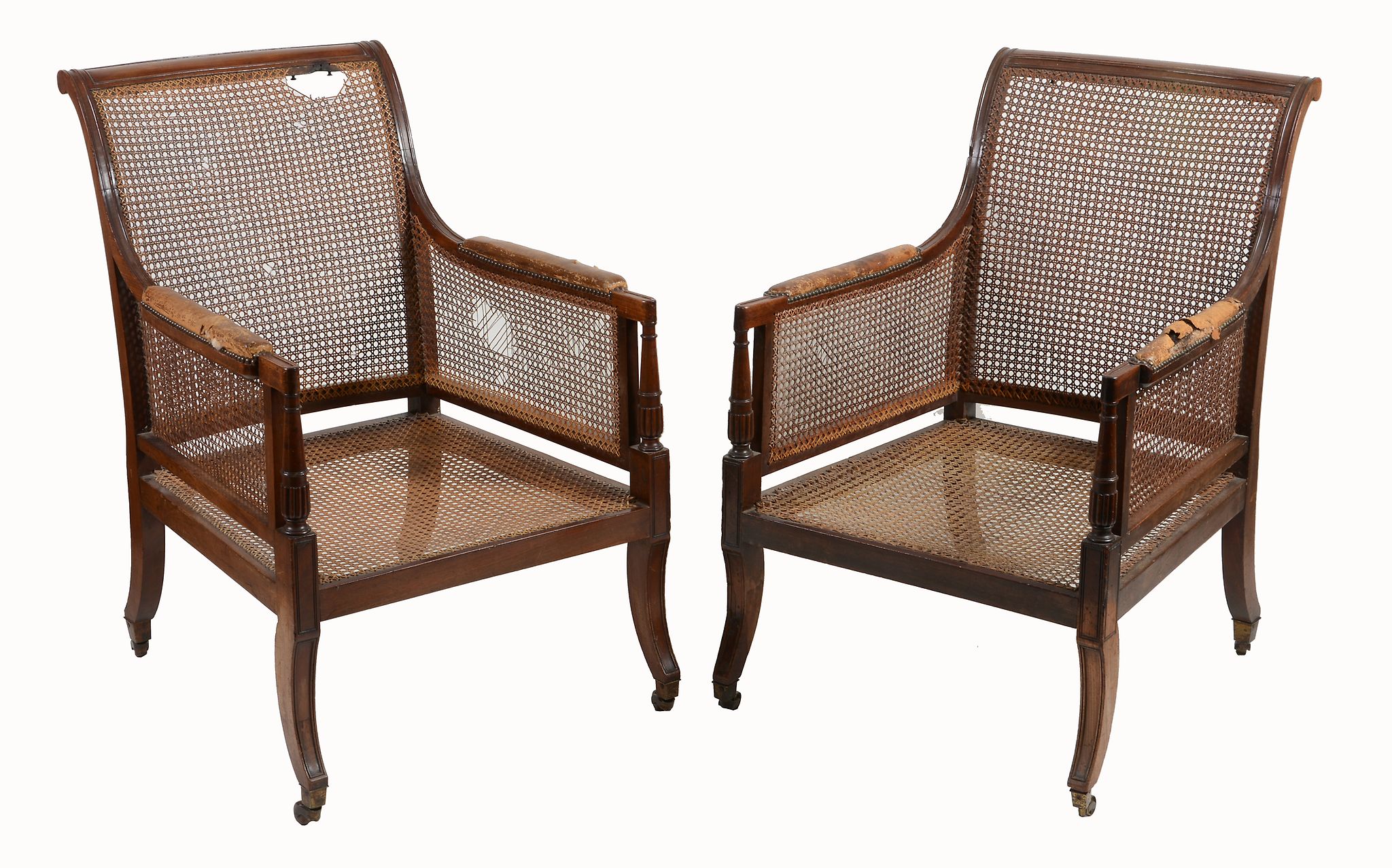 A matched pair of George IV mahogany library bergere armchairs, attributed to Gillows,   circa - Image 3 of 4