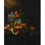 Follower of Pieter de Ring (1615-1660) - Grapes, peaches, cherries and other fruit, with a chest and