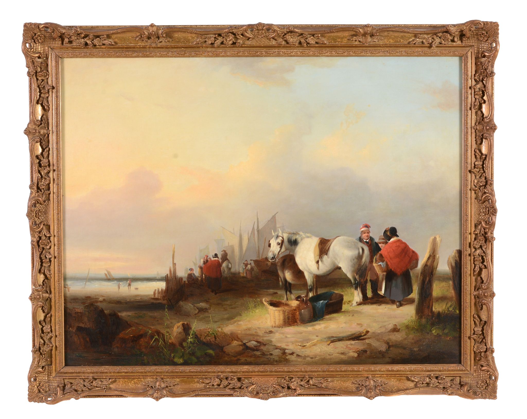 William Shayer (1787-1879) - Bringing in the day's catch; Fisher-folk on the coast A pair, oil on - Image 4 of 6