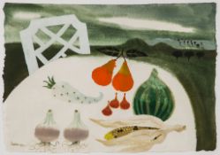 Mary Fedden (1915-2012) - Still Life with White Chair and Vegetables Watercolour and gouache on