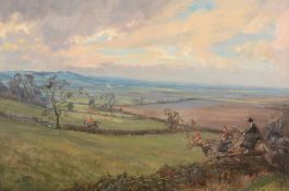 Lionel Dalhousie Robertson Edwards (1878-1966) - The Blankney Hunt in the Lincolnshire Vales Oil