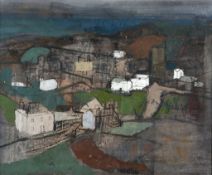 George Hammond Steel (1900-1960) - A coastal village landscape Oil on board 33.5 x 40.5 cm. (13 1/