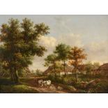 Charles Towne (1763-1840) - Cattle drover in a pastoral landscape with thatched cottages beyond