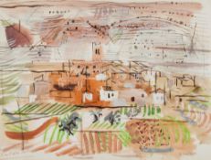 John Piper (1903-1992) - The Village of Latour-de-France, c.1958 Gouache, oil pastels and pen and