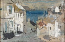 George Hammond Steel (1900-1960) - A street view, looking out to the coast Oil on board 22 x 32.5