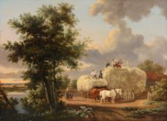 Charles Towne (1763-1840) - Haystacking Oil on panel Initialed   C.T   lower right 58.5 x 79 cm. (23