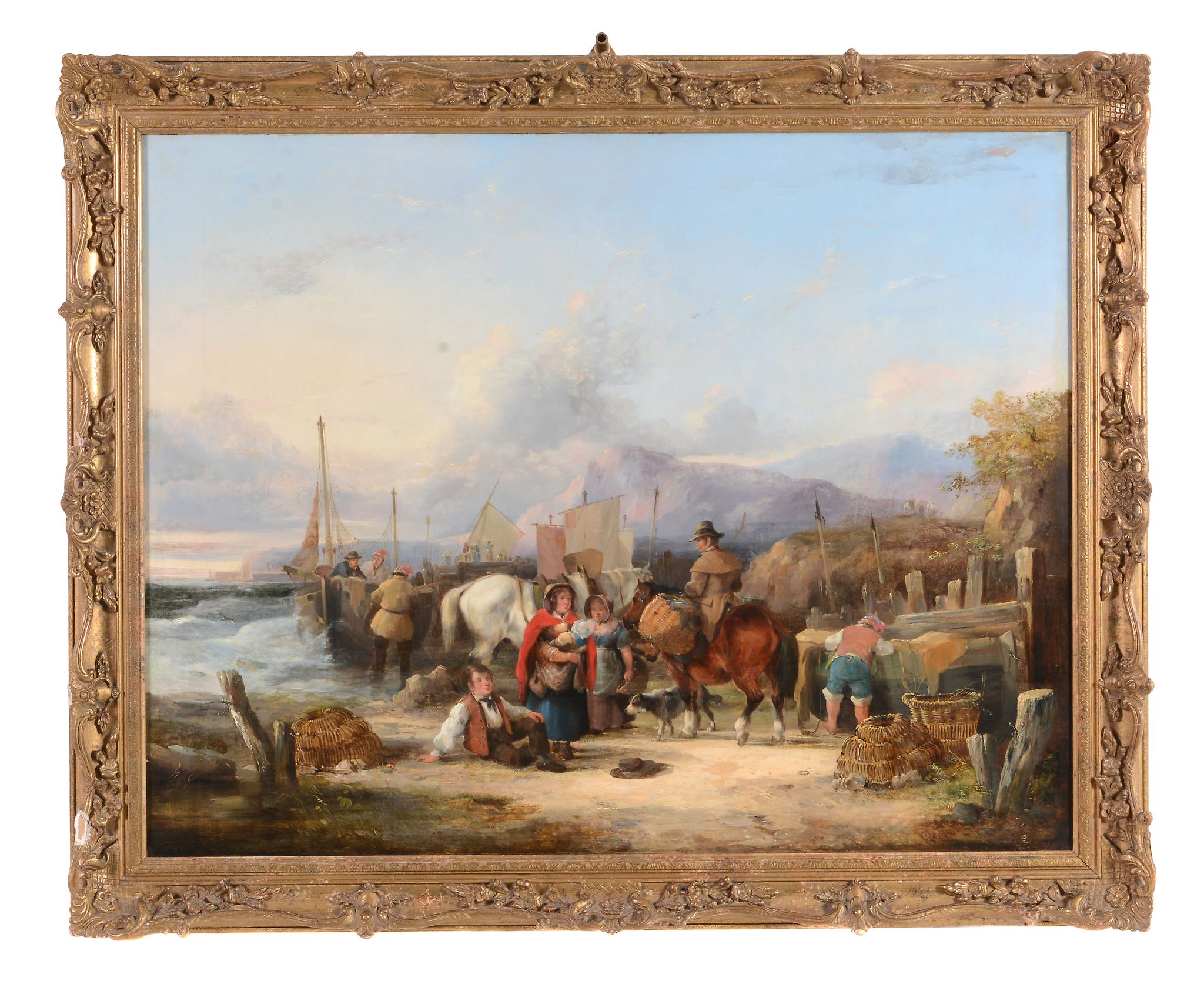 William Shayer (1787-1879) - Bringing in the day's catch; Fisher-folk on the coast A pair, oil on - Image 5 of 6