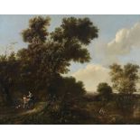 Follower of Jan Looten (1618-1681) - A wooded landscape with travellers on a path Oil on canvas 84 x