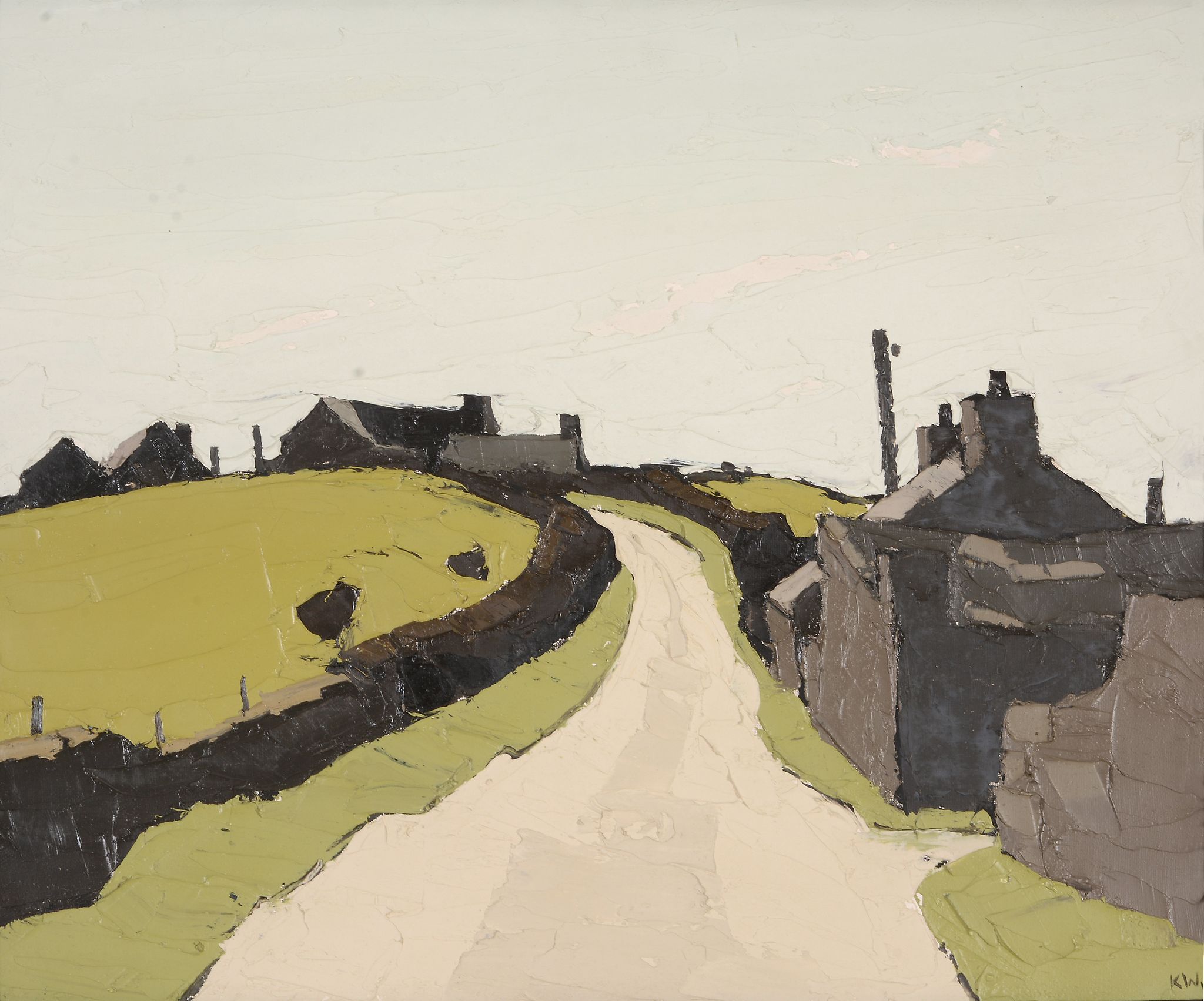 Sir Kyffin Williams (1918-2006) - Farms above Waunfawr Oil on canvas  Signed with initials   KW