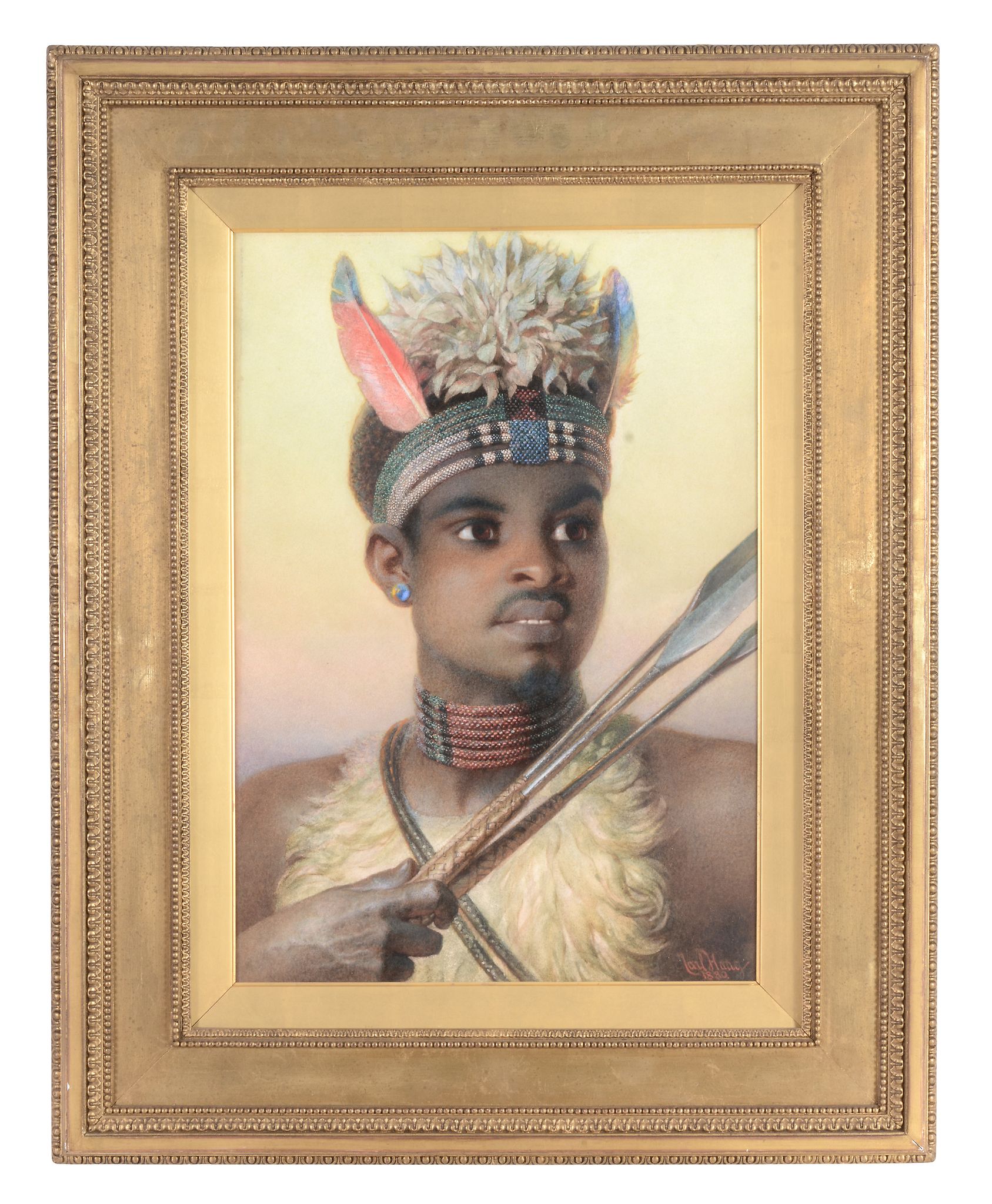 Carl Haag (1820-1915) - Uskai, a Contented Zulu Watercolour, heightened with bodycolour, over traces - Image 3 of 4