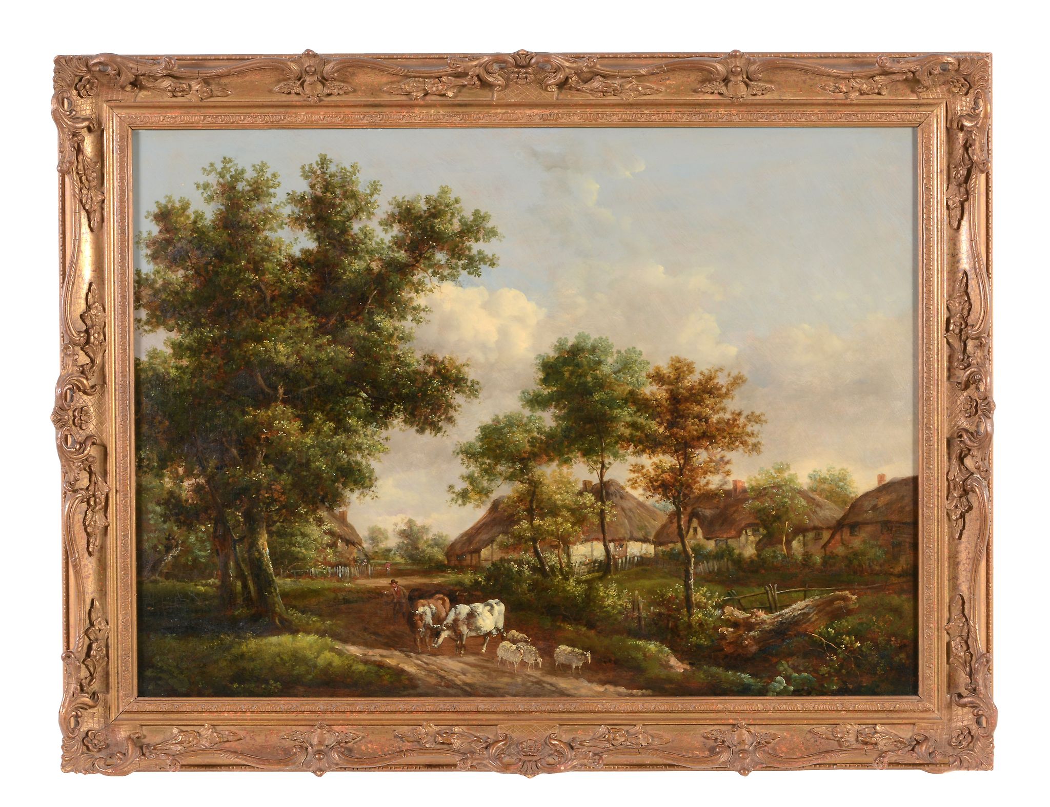 Charles Towne (1763-1840) - Cattle drover in a pastoral landscape with thatched cottages beyond - Image 3 of 3