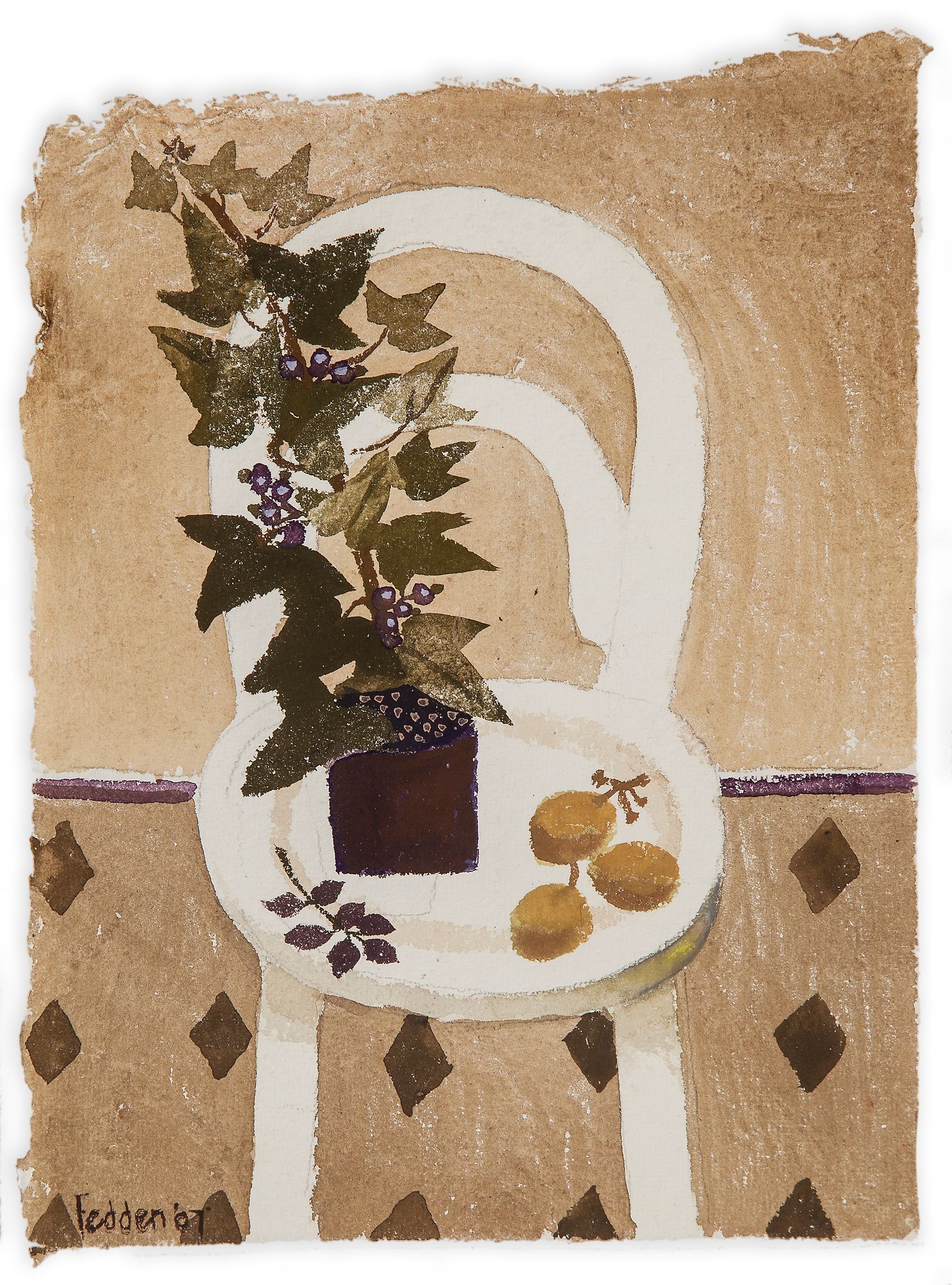 Mary Fedden (1915-2012) - Still Life with White Chair Watercolour and gouache on paper Signed and