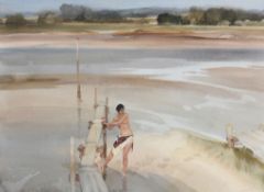 William Russell Flint (1880-1969) - Melinda on the jetty Watercolour over touches of graphite Signed