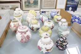 Seventeen assorted decorative ginger jars, some with lids