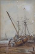 W..W... May (19th Century) Fishing boats Watercolour, a pair Signed; An unsigned watercolour of a