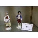 Two German porcelain figures of a girl and a boy, 15cm high (2)