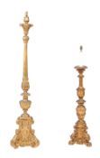 A giltwood standard lamp, 20th century, with fluted stem, acanthus vase and decorative trefoil