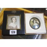 A portrait miniature on ivory, a half length portrait of a young girl, 7cm x 6m and another portrait
