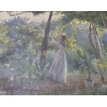 Continental school (early 20th Century) Lady in a garden Oil on canvas Unsigned  61cm x 81cm