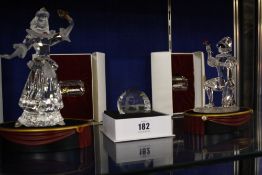 Three Swarovski figurines with stands and certificates 'Harlequin', 'Pierrot' and 'Columbine' and